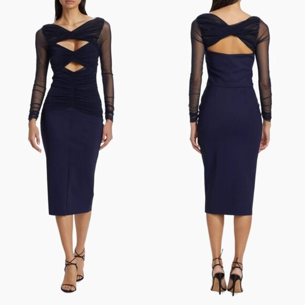 NWT Chiara Boni La Petite Robe Leitha Mesh Cut-Out Midi-Dress Size 14 $750